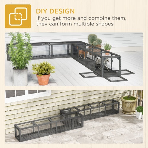 79 Inch Long Wooden Cat Runway With Weather Protection, Inside And Outside Connection, Suitable For Deck Terraces, Balconies, Dark Grey