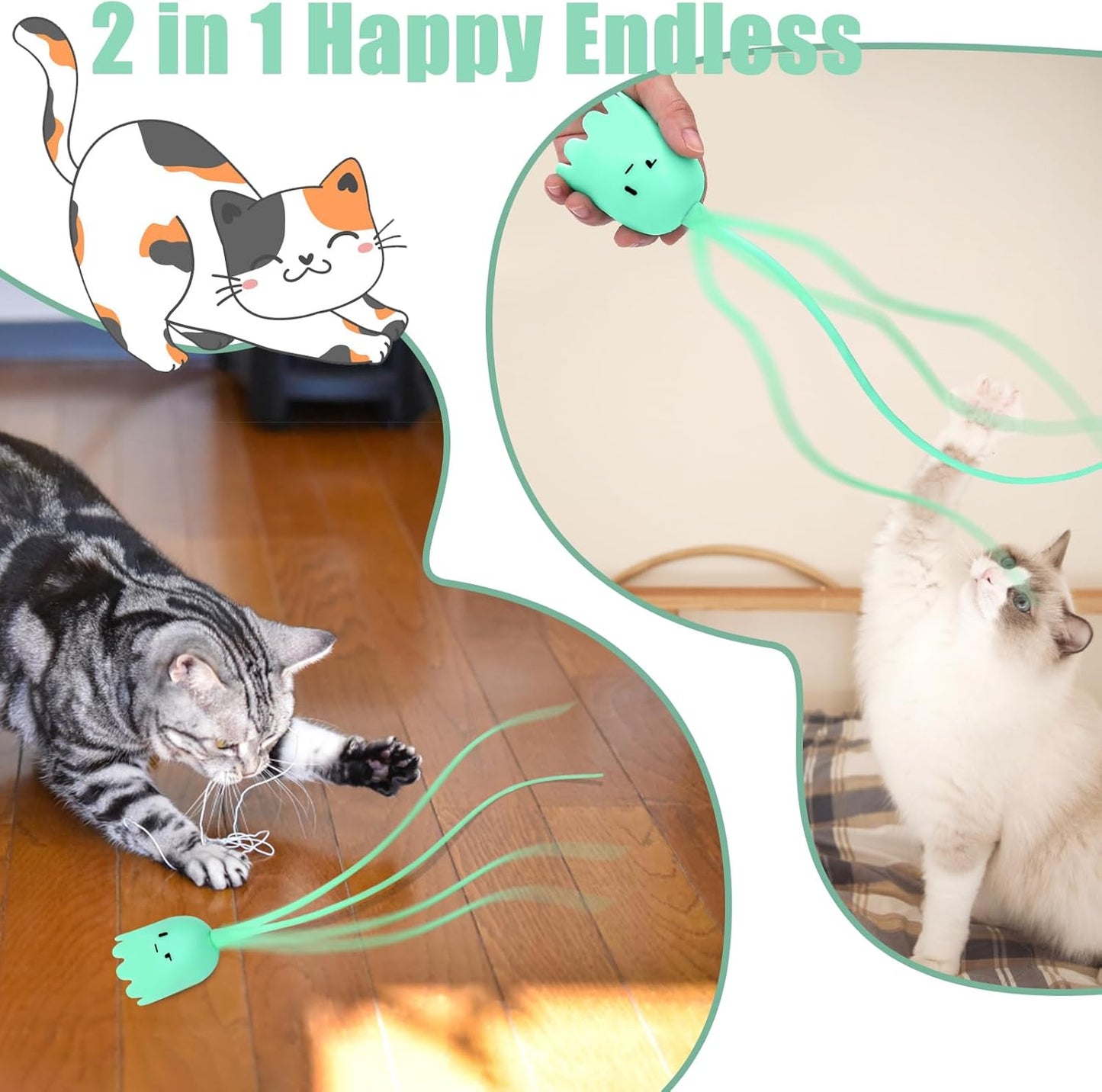 L8star 2-in-1 Cat Wand Toy: Automatic Silicone Tail Teaser & Interactive Rechargeable Kitten Exercise Toy