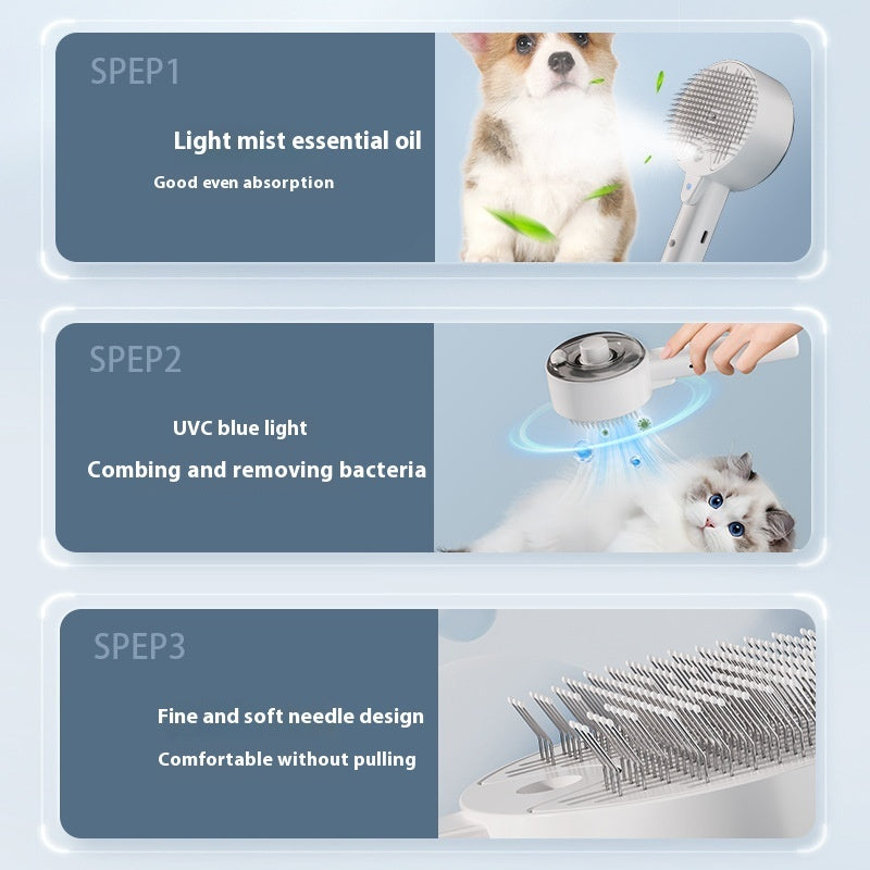Pet Hair Remover Brush with Spray & UV | Grooming Made Easy