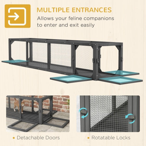79 Inch Long Wooden Cat Runway With Weather Protection, Inside And Outside Connection, Suitable For Deck Terraces, Balconies, Dark Grey