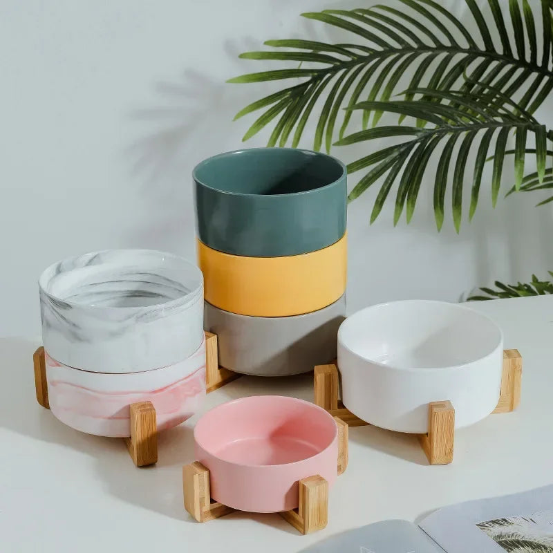 Premium Ceramic Cat Bowl | Wooden Base | Stylish & Functional!