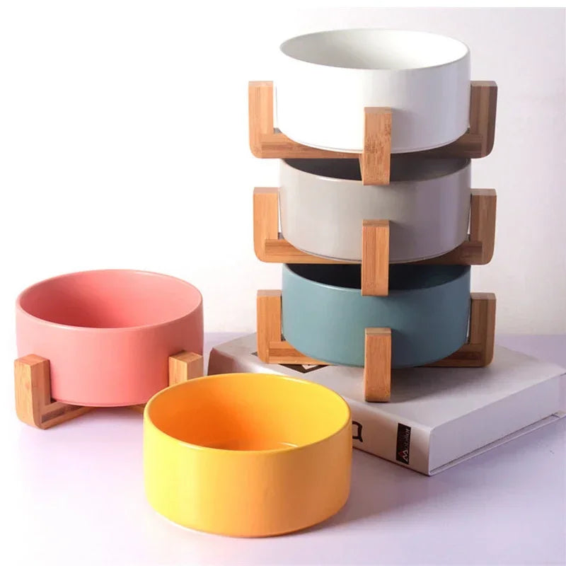 Premium Ceramic Cat Bowl | Wooden Base | Stylish & Functional!