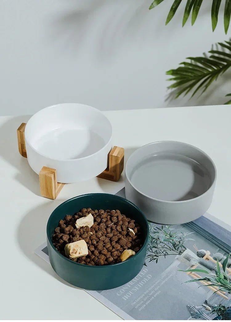 Premium Ceramic Cat Bowl | Wooden Base | Stylish & Functional!