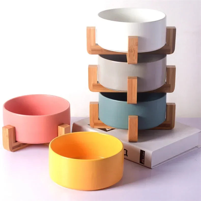 Premium Ceramic Cat Bowl | Wooden Base | Stylish & Functional!
