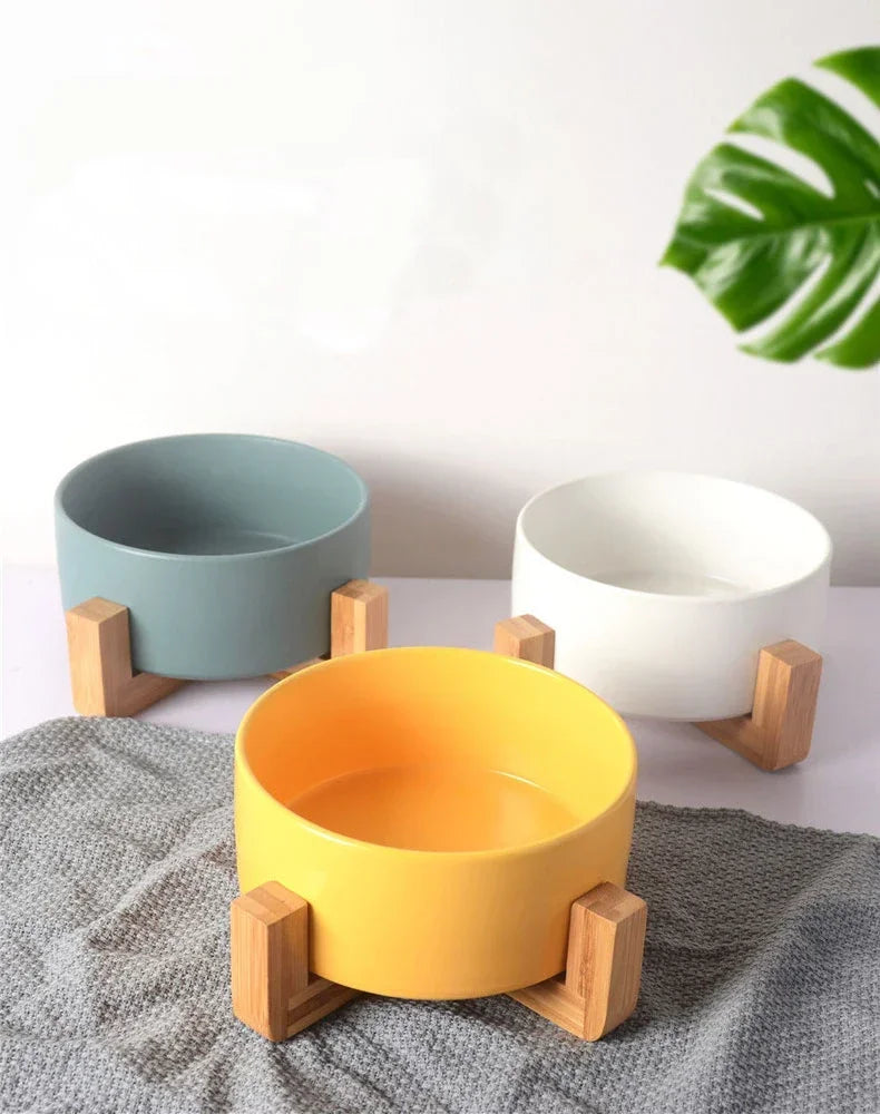 Premium Ceramic Cat Bowl | Wooden Base | Stylish & Functional!