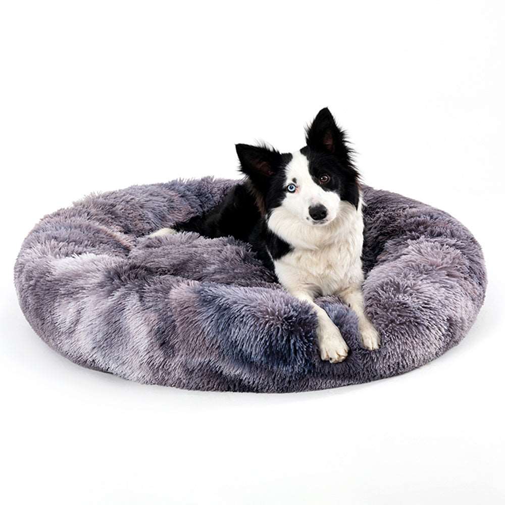 Fluffy Donut Dog Bed Warm Soft Long Plush Pet Cushion Dog House Cat Bed Washable Pet Sofa Mat Calming Samll Large Dog Beds