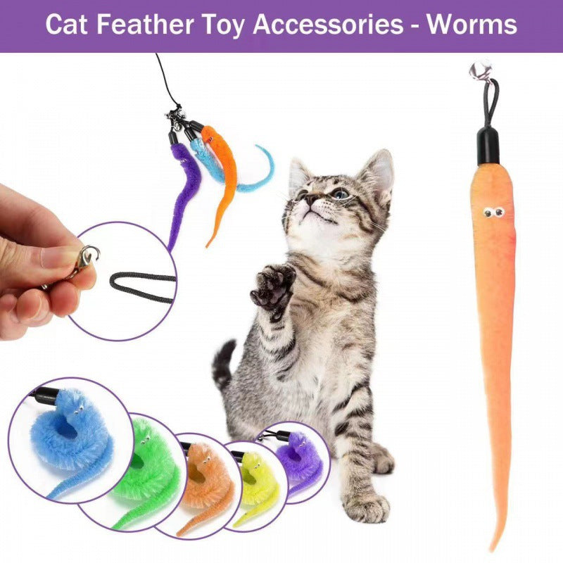 Cat Toys Feather Toy, 2PCS Retractable Wand and 10PCS Replacement Teaser with Bell Refills, Interactive Catcher and Funny Exercise for Kitten