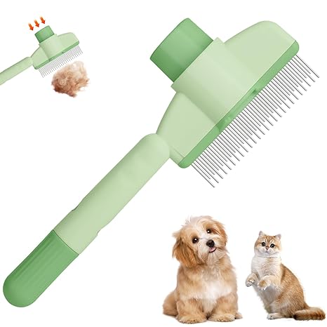 Pet Hair Removal Comb, 2025 New Pet Grooming Brush with Release Button