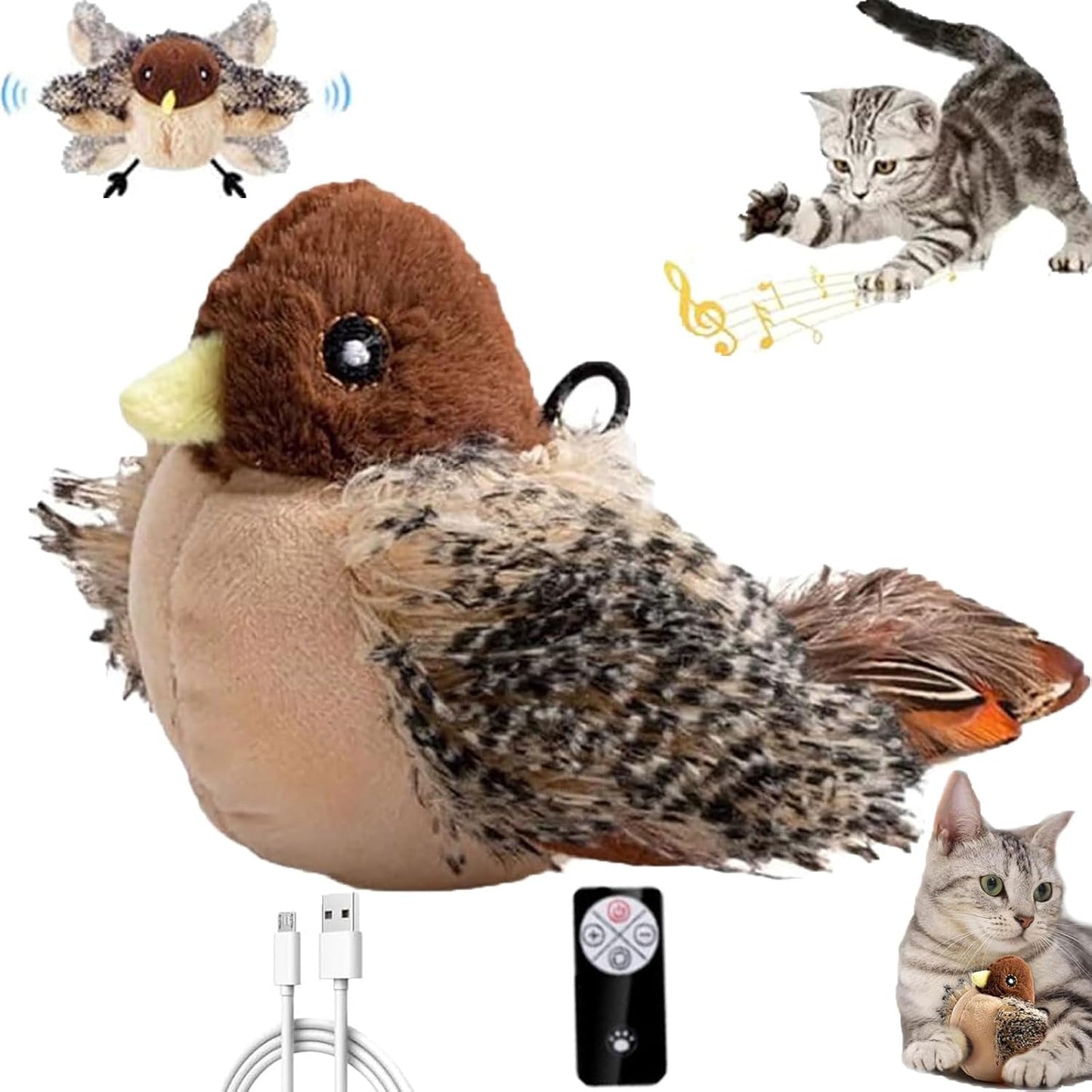 Chirping Bird Cat Toy Flapping Wings, Flapping Bird Cat Toy, Simulated Chirping Bird Cat Toy, Cat Bird Toy Flapping