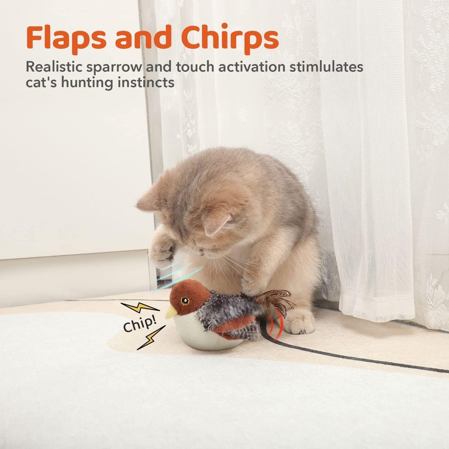 Chirping Bird Cat Toy Flapping Wings, Flapping Bird Cat Toy, Simulated Chirping Bird Cat Toy, Cat Bird Toy Flapping