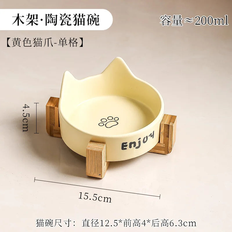 Ceramic Single/Double Cat Bowl |Bamboo Stand |Perfect for Your Furry Friend!