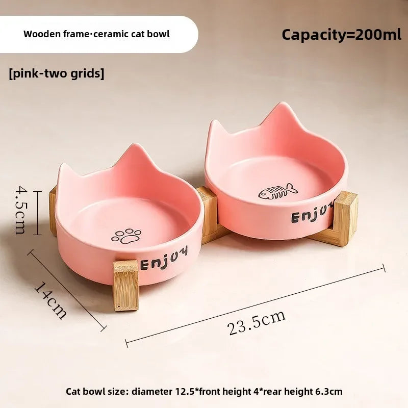 Ceramic Single/Double Cat Bowl |Bamboo Stand |Perfect for Your Furry Friend!