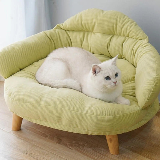 Comfortable Cat Couch with Wooden Legs | Plush Pet Sofa Bed