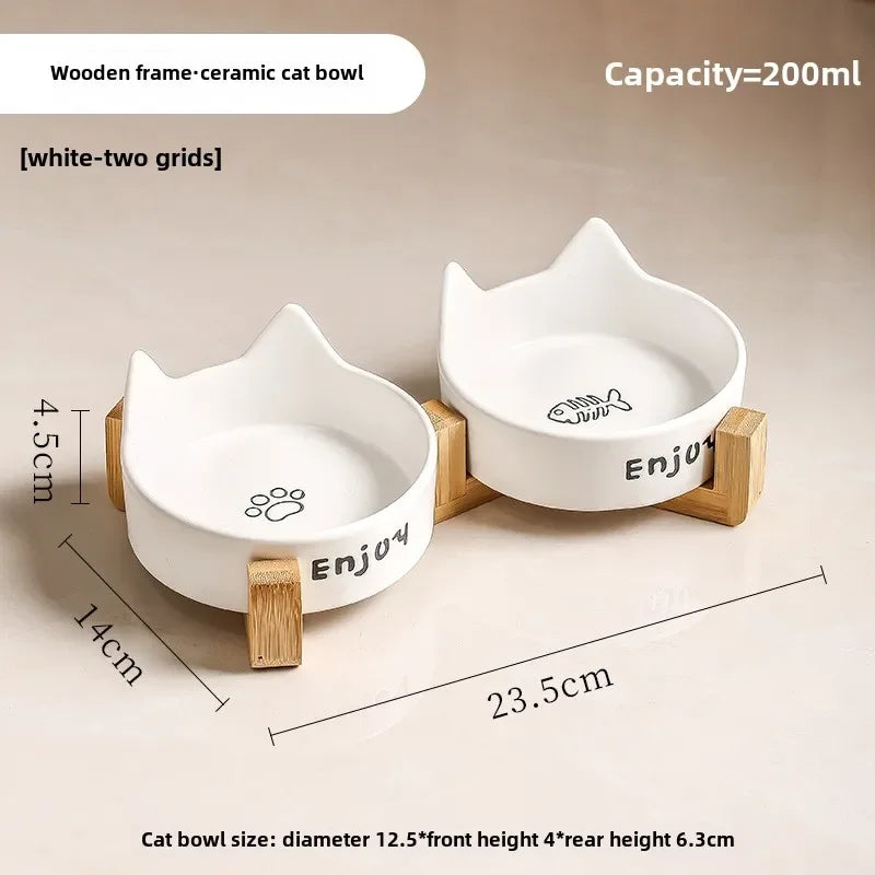 Ceramic Single/Double Cat Bowl |Bamboo Stand |Perfect for Your Furry Friend!