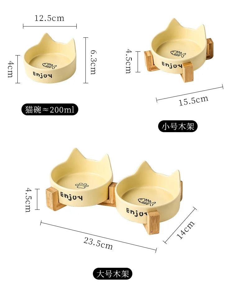 Ceramic Single/Double Cat Bowl |Bamboo Stand |Perfect for Your Furry Friend!