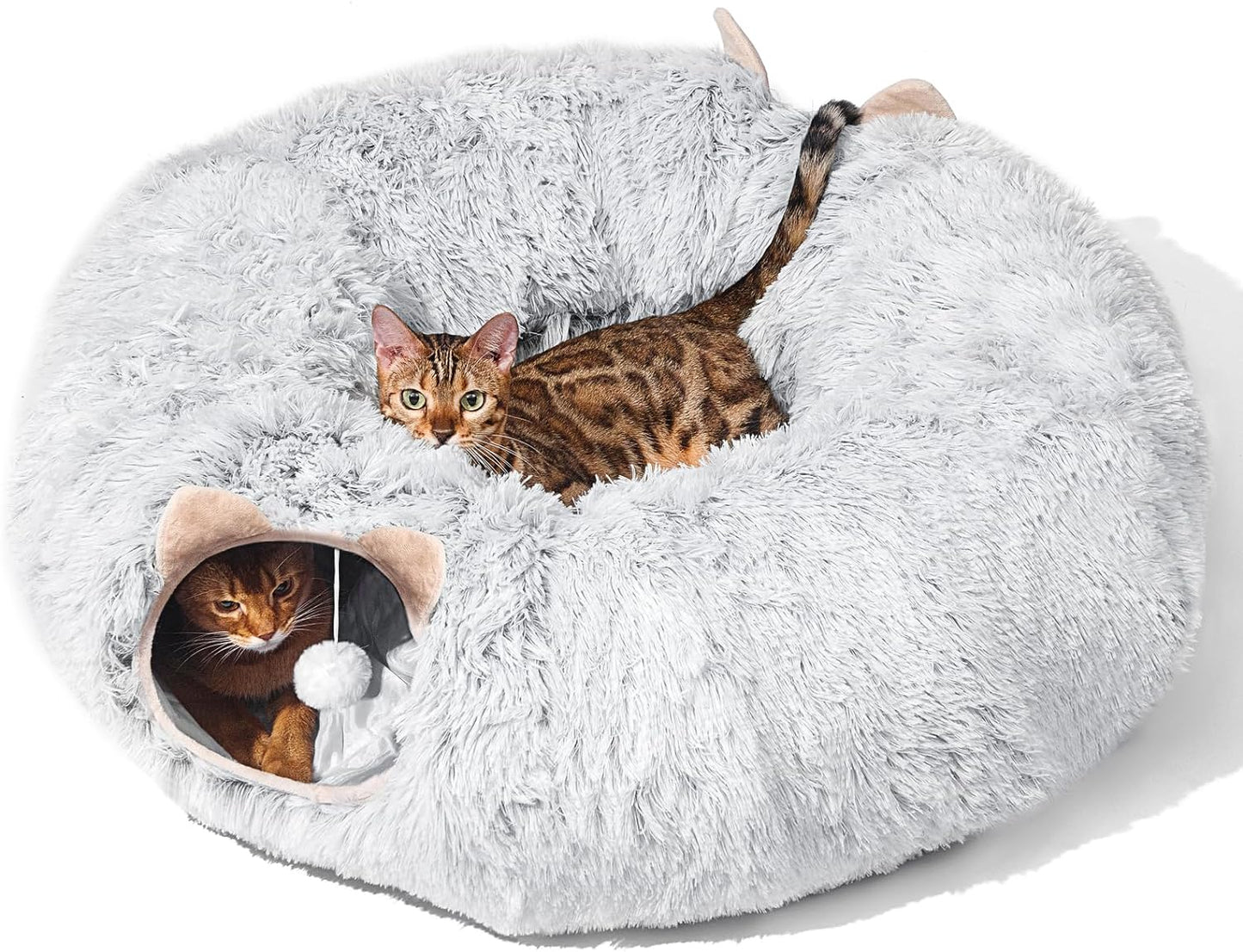 Cat Tunnel with Cat Bed, Soft Plush Peekaboo Cat Cave Donut Tunnel, Multifunctional Playground Toys Hideplace for Cats, Kittens, Rabbit, Ferret