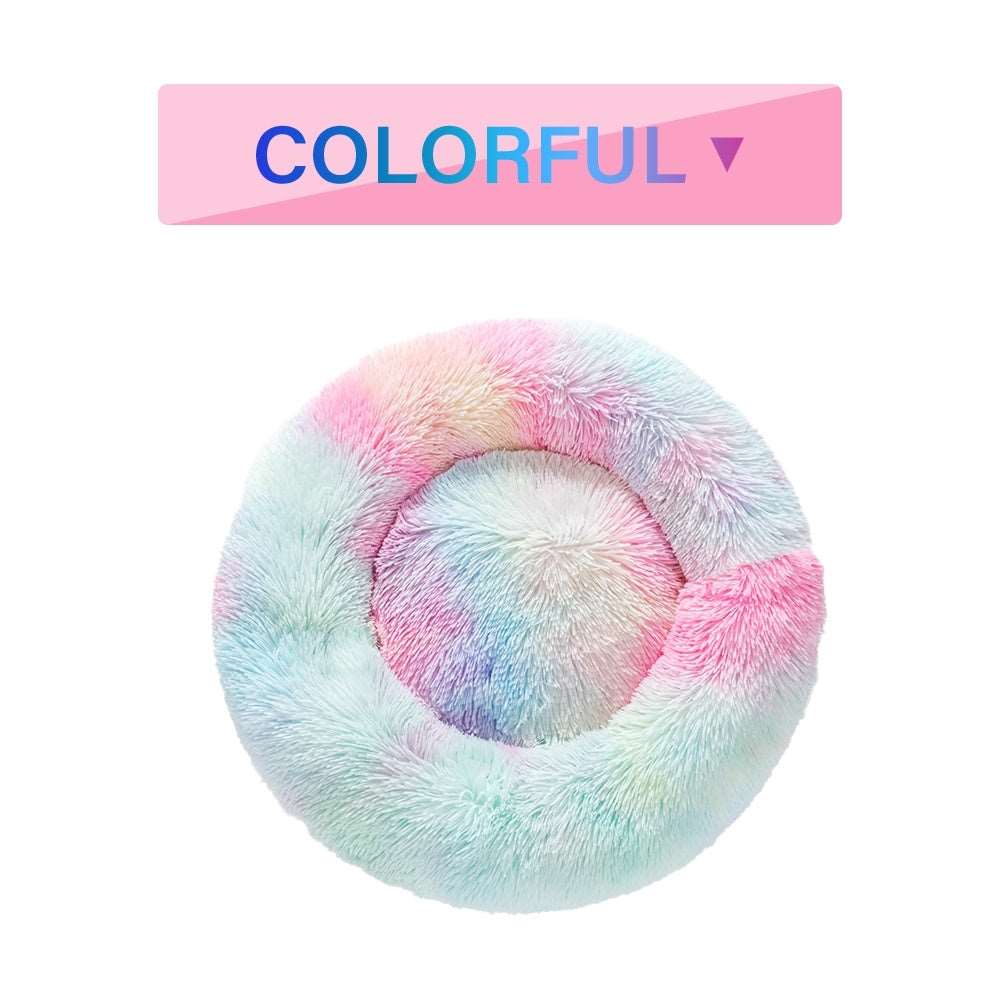 Fluffy Donut Dog Bed Warm Soft Long Plush Pet Cushion Dog House Cat Bed Washable Pet Sofa Mat Calming Samll Large Dog Beds