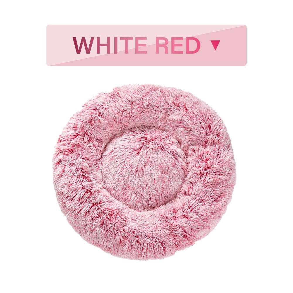 Fluffy Donut Dog Bed Warm Soft Long Plush Pet Cushion Dog House Cat Bed Washable Pet Sofa Mat Calming Samll Large Dog Beds