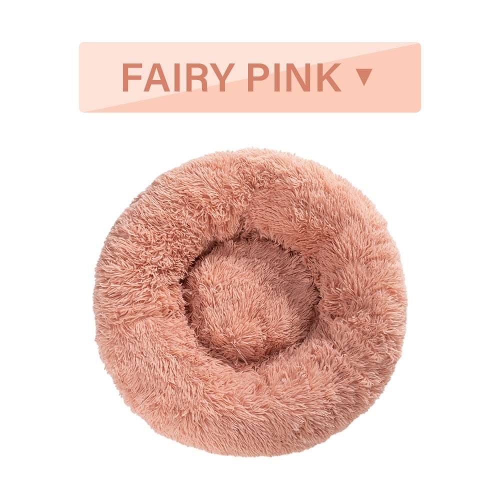 Fluffy Donut Dog Bed Warm Soft Long Plush Pet Cushion Dog House Cat Bed Washable Pet Sofa Mat Calming Samll Large Dog Beds